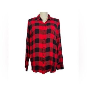 Lucky Brand Flannel Shirt Women’s Size L Red/Black Plaid Bottom Down